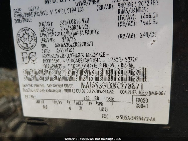 Продажа на аукционе авто 2019 Ford Ecosport, vin: MAJ6S3GLXKC278871, номер лота: 12709913