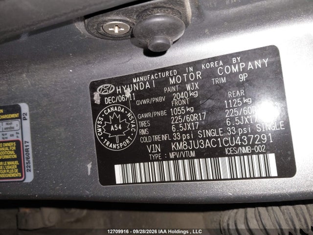 Aukcja sprzedaży 2012 Hyundai Tucson Gls, vin: KM8JU3AC1CU437291, numer aukcji: 12709916