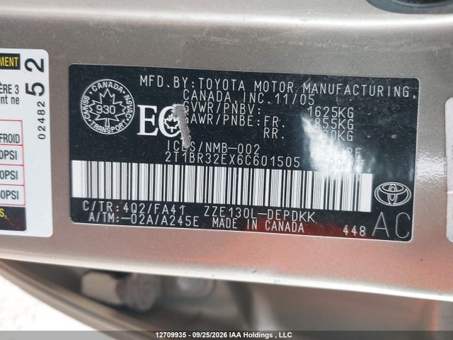 Aukcja sprzedaży 2006 Toyota Corolla Ce/le/s, vin: 2T1BR32EX6C601505, numer aukcji: 12709935