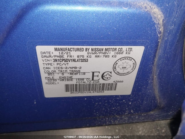 Продажа на аукционе авто 2022 Nissan Kicks Sr, vin: 3N1CP5DV1NL473253, номер лота: 12709937