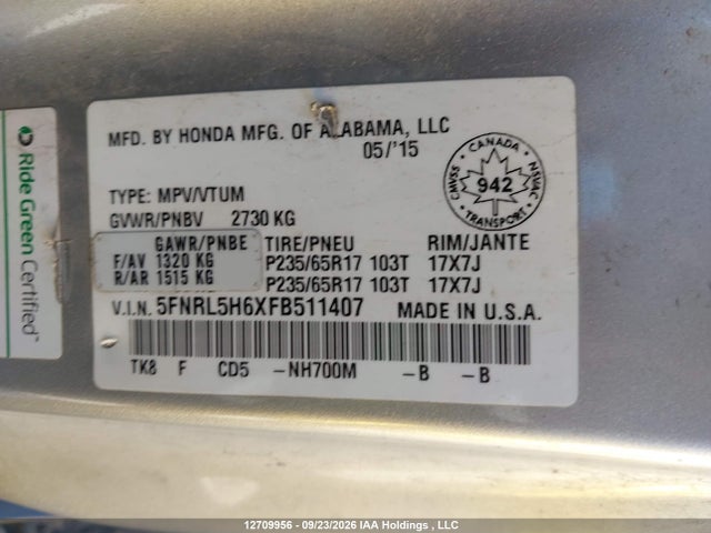 Honda Odyssey 2015 5FNRL5H6XFB511407 Image 9