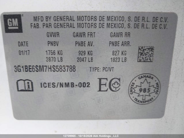 Chevrolet Cruze 2017 3G1BE6SM7HS583788 Image 9