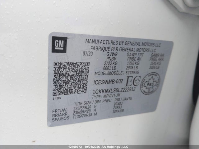 Aukcja sprzedaży 2020 Gmc Acadia Denali, vin: 1GKKNXLS5LZ222912, numer aukcji: 12709972