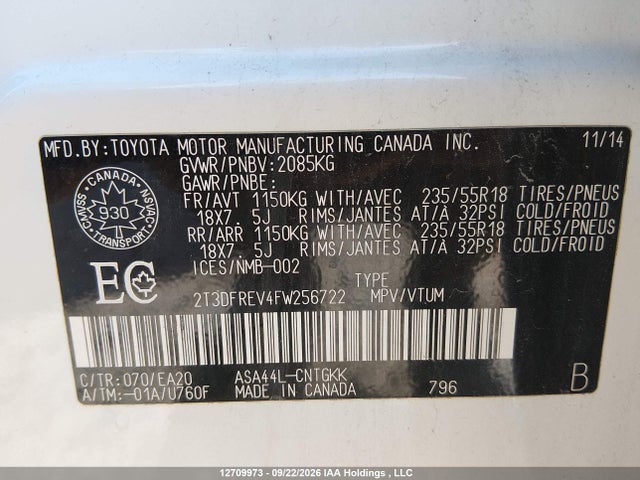Toyota Rav4 Limited 2015 2T3DFREV4FW256722 Image 9