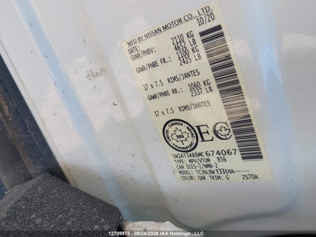 Aukcja sprzedaży 2021 Nissan Rogue S, vin: 5N1AT3AB6MC674067, numer aukcji: 12709975