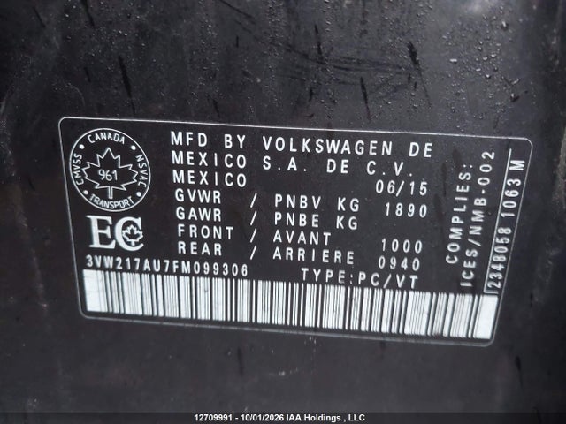 Aukcja sprzedaży 2015 Volkswagen Golf 1.8 Tsi Comfortline/1.8 Tsi Highline/1.8 Tsi Trendline, vin: 3VW217AU7FM099306, numer aukcji: 12709991