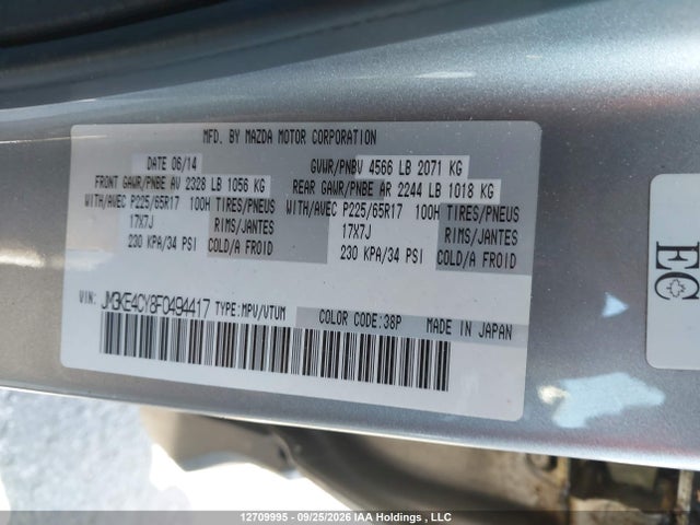 12709995 :رقم المزاد ، JM3KE4CY8F0494417 vin ، 2015 Mazda Cx-5 Touring مزاد بيع