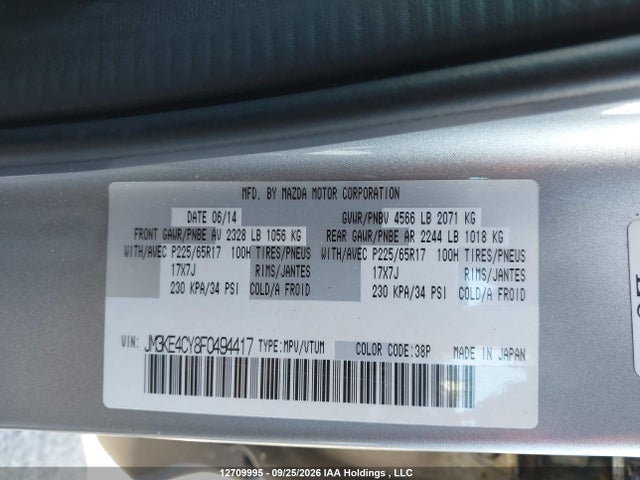 12709995 :رقم المزاد ، JM3KE4CY8F0494417 vin ، 2015 Mazda Cx-5 Touring مزاد بيع