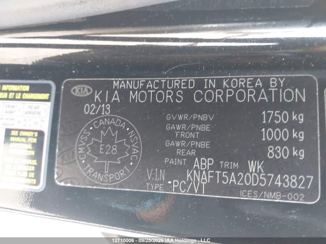 Продажа на аукционе авто 2013 Kia Forte Lx, vin: KNAFT5A20D5743827, номер лота: 12710006