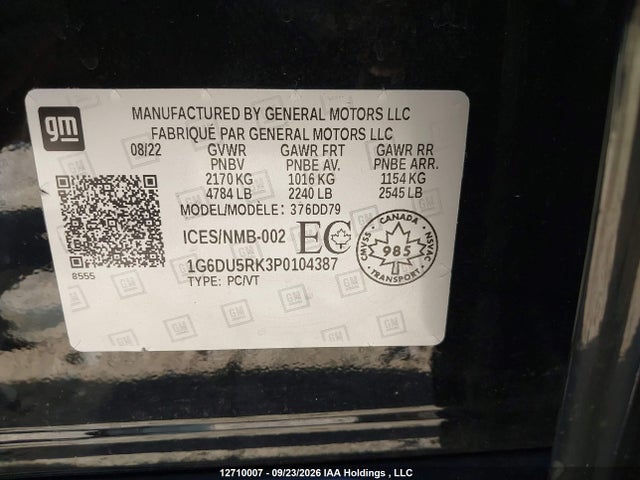 2023 Cadillac Ct5 Sport მანქანა იყიდება აუქციონზე, vin: 1G6DU5RK3P0104387, აუქციონის ნომერი: 12710007