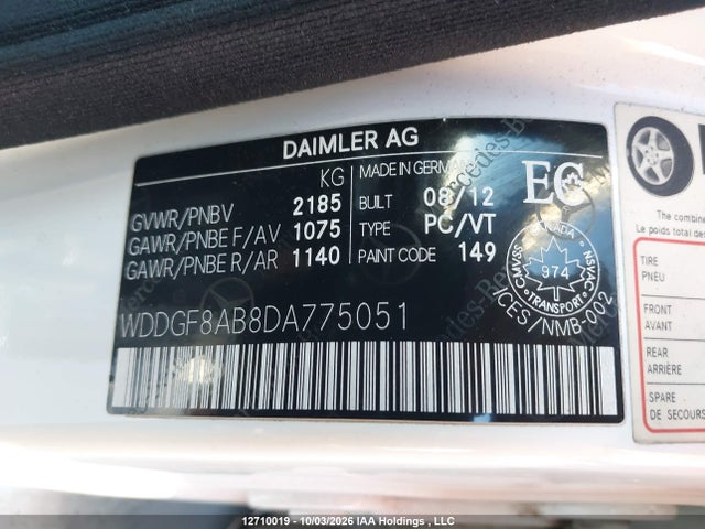 Продаж на аукціоні авто 2013 Mercedes-benz C 300 4matic, vin: WDDGF8AB8DA775051, номер лоту: 12710019