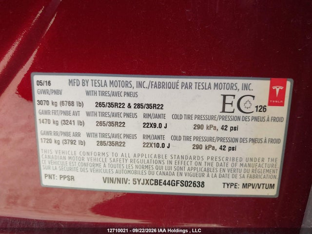 Tesla Model X 75d/p100d/p90d 2016 5YJXCBE44GFS02638 Image 9