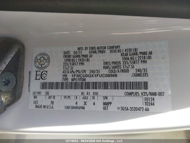 1FMCU0GX1FUC08566 Ford ESCAPE SE