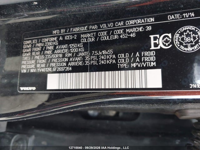 Продаж на аукціоні авто 2015 Volvo Xc60 T5 Premier Plus, vin: YV4612RL6F2697264, номер лоту: 12710040