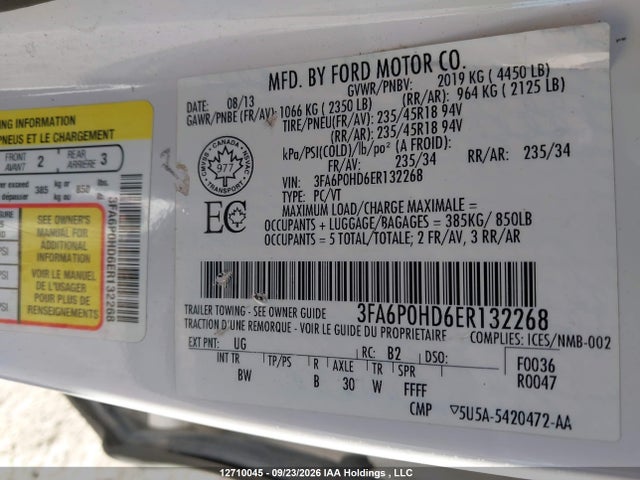 Продаж на аукціоні авто 2014 Ford Fusion Se, vin: 3FA6P0HD6ER132268, номер лоту: 12710045