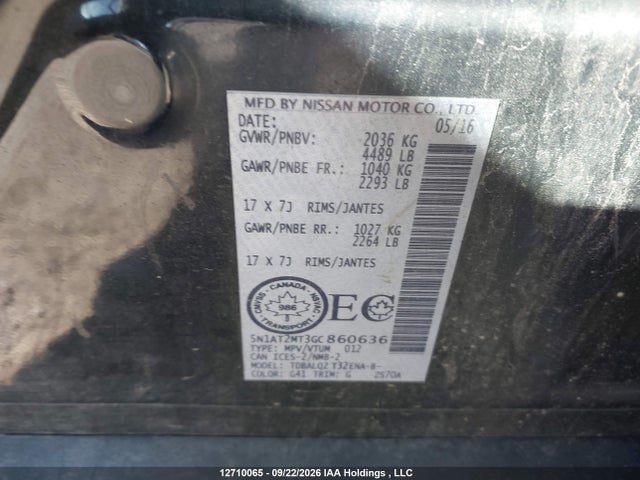 2016 Nissan Rogue S/sl/sv მანქანა იყიდება აუქციონზე, vin: 5N1AT2MT3GC860636, აუქციონის ნომერი: 12710065
