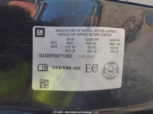 12710079 :رقم المزاد ، 1G2AD5F59A7113452 vin ، 2010 Pontiac G5 Se مزاد بيع