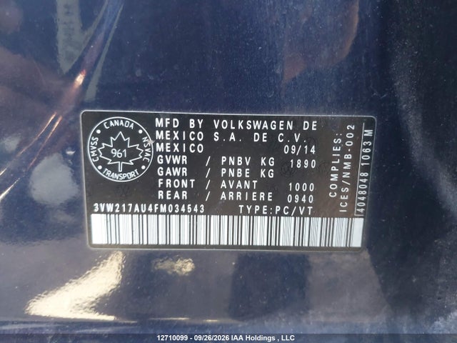 Volkswagen Golf 2015 3VW217AU4FM034543 Image 9