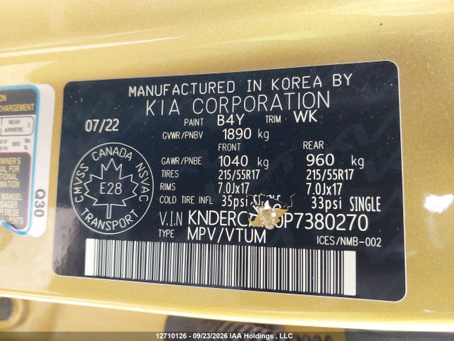 12710126 :رقم المزاد ، KNDERCAA0P7380270 vin ، 2023 Kia Seltos Ex مزاد بيع