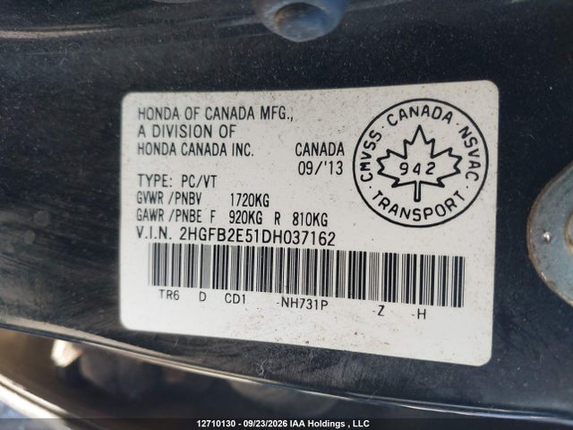 Продаж на аукціоні авто 2013 Honda Civic Lx, vin: 2HGFB2E51DH037162, номер лоту: 12710130