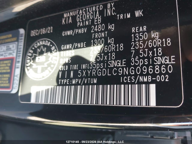 Продаж на аукціоні авто 2022 Kia Sorento 2.5l Lx Premium/2.5l Lx+, vin: 5XYRGDLC9NG096860, номер лоту: 12710145