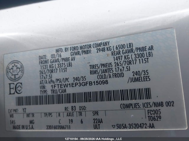 Ford F150 Supercrew 2016 1FTEW1EP3GFB15098 Image 22