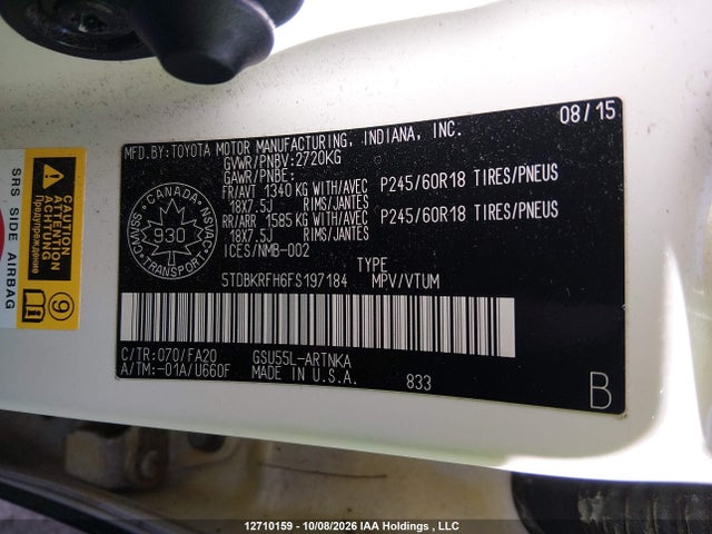 5TDBKRFH6FS197184 Toyota Highlander Le/le Plus