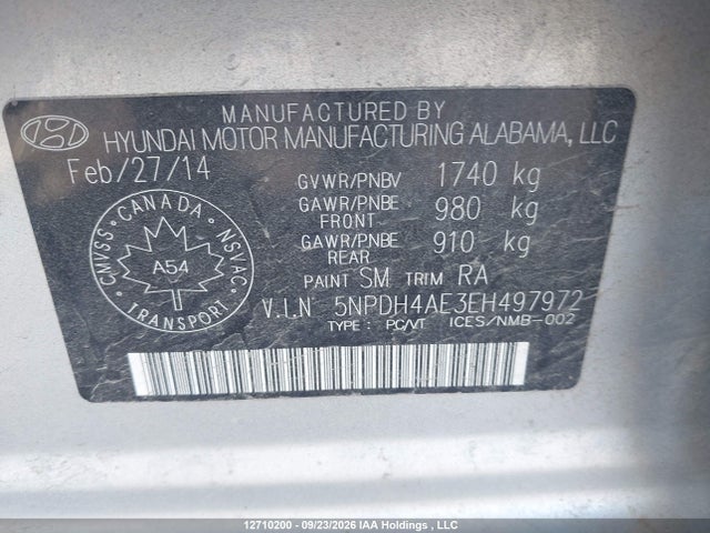 2014 Hyundai Elantra Se/sport/limited მანქანა იყიდება აუქციონზე, vin: 5NPDH4AE3EH497972, აუქციონის ნომერი: 12710200
