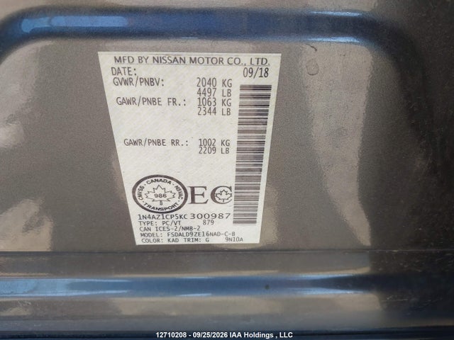 Продаж на аукціоні авто 2019 Nissan Leaf Sv, vin: 1N4AZ1CP5KC300987, номер лоту: 12710208