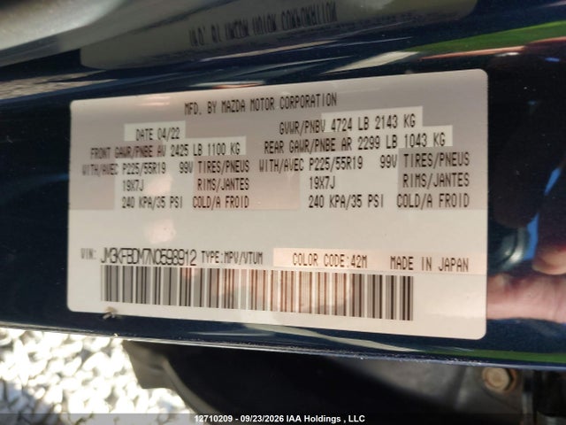 2022 Mazda Cx-5 მანქანა იყიდება აუქციონზე, vin: JM3KFBDM7N0598912, აუქციონის ნომერი: 12710209