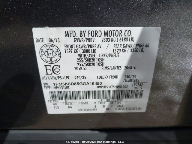 Auction sale of the 2016 Ford Explorer Xlt, vin: 1FM5K8D85GGA16450, lot number: 12710218