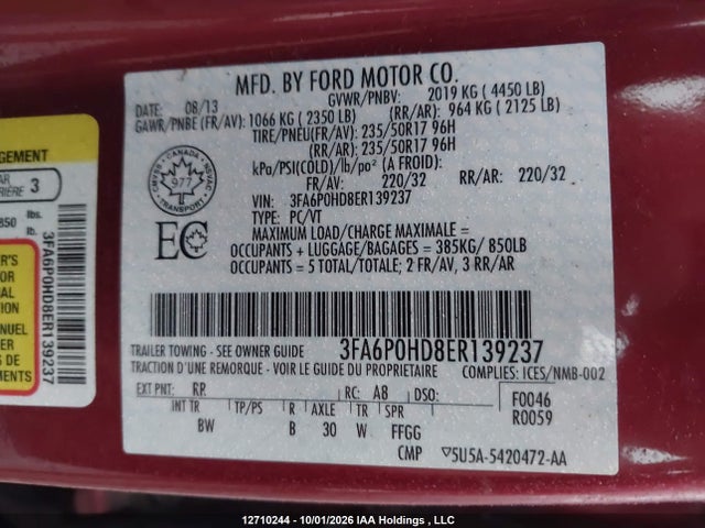 2014 Ford Fusion Se მანქანა იყიდება აუქციონზე, vin: 3FA6P0HD8ER139237, აუქციონის ნომერი: 12710244