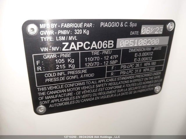 2023 Vespa Primavera/sprint 50 მანქანა იყიდება აუქციონზე, vin: ZAPCA06B0P5108200, აუქციონის ნომერი: 12710250