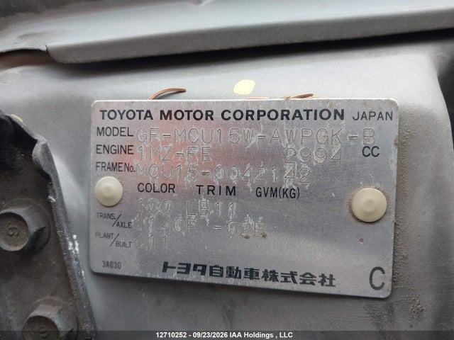 Aukcja sprzedaży 1998 Toyota Harrier, vin: MCU150042142, numer aukcji: 12710252