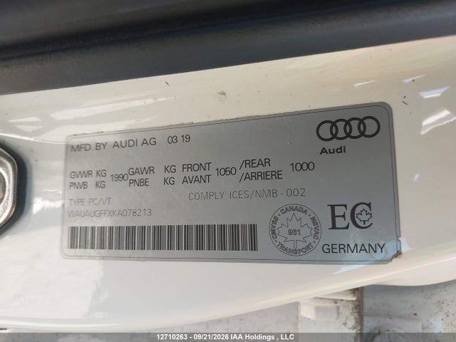 Aukcja sprzedaży 2019 Audi A3 40 Komfort, vin: WAUAUGFFXKA078213, numer aukcji: 12710263