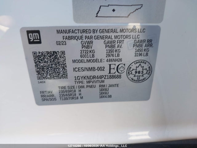 12710266 :رقم المزاد ، 1GYKNDR44PZ188688 vin ، 2023 Cadillac Xt5 Premium Luxury مزاد بيع