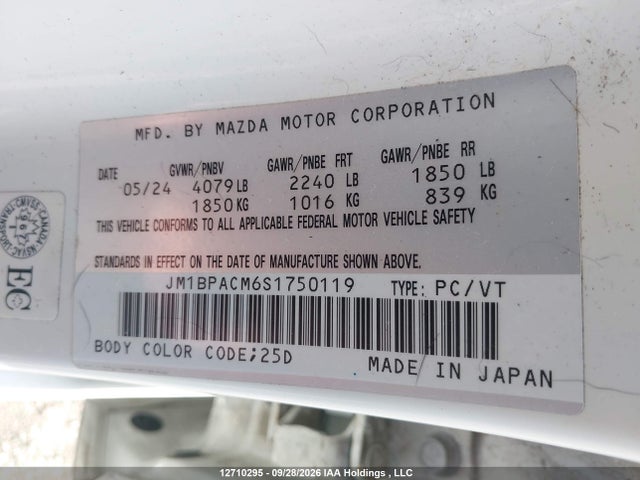 12710295 :رقم المزاد ، JM1BPACM6S1750119 vin ، 2025 Mazda Mazda3 Gs مزاد بيع
