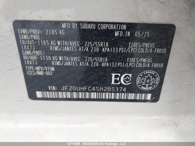 Aukcja sprzedaży 2025 Subaru Crosstrek Onyx, vin: JF2GUHFC4SH285374, numer aukcji: 12710298