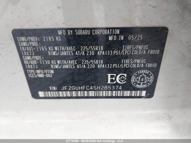 Aukcja sprzedaży 2025 Subaru Crosstrek Onyx, vin: JF2GUHFC4SH285374, numer aukcji: 12710298