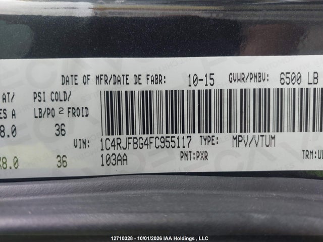 Продажа на аукционе авто 2015 Jeep Grand Cherokee Limited, vin: 1C4RJFBG4FC955117, номер лота: 12710328