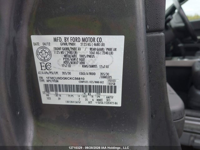 Продаж на аукціоні авто 2012 Ford Escape, vin: 1FMCU9DG6CKC56810, номер лоту: 12710329