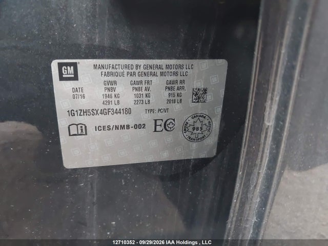 12710352 :رقم المزاد ، 1G1ZH5SX4GF344180 vin ، 2016 Chevrolet Malibu Premier مزاد بيع