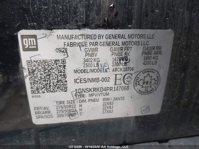 Aukcja sprzedaży 2023 Chevrolet Tahoe Rst, vin: 1GNSKRKD4PR147068, numer aukcji: 12710359