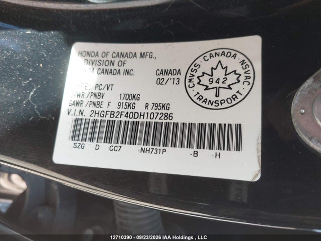 Aukcja sprzedaży 2013 Honda Civic Lx, vin: 2HGFB2F40DH107286, numer aukcji: 12710390