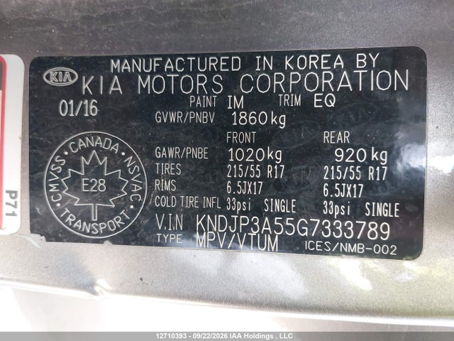 12710393 :رقم المزاد ، KNDJP3A55G7333789 vin ، 2016 Kia Soul + مزاد بيع