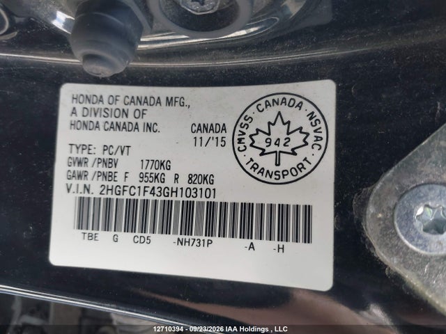 Продаж на аукціоні авто 2016 Honda Civic Ex-t, vin: 2HGFC1F43GH103101, номер лоту: 12710394