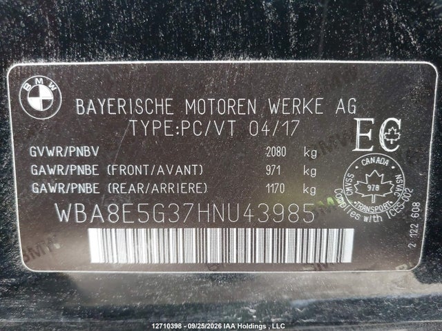 12710398 :رقم المزاد ، WBA8E5G37HNU43985 vin ، 2017 Bmw 320i Xdrive مزاد بيع