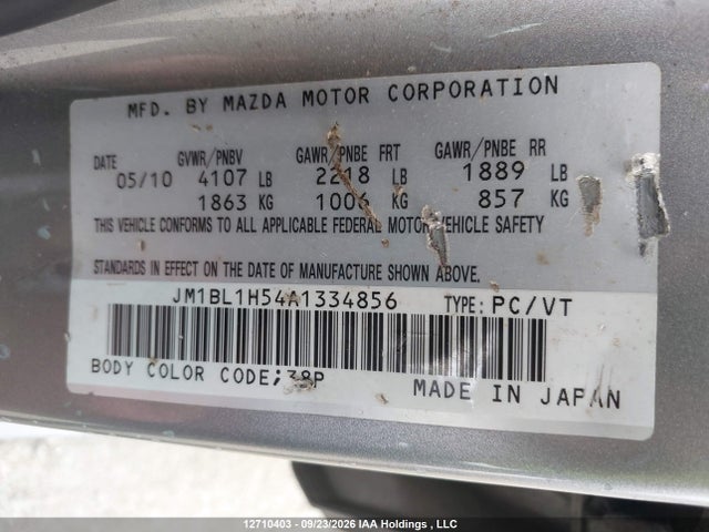 2010 Mazda Mazda3 Gs/gt მანქანა იყიდება აუქციონზე, vin: JM1BL1H54A1334856, აუქციონის ნომერი: 12710403