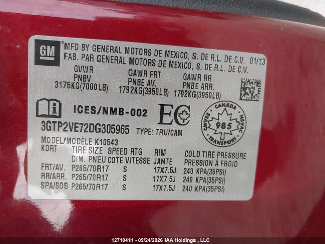 Продажа на аукционе авто 2013 Gmc Sierra 1500 Sle, vin: 3GTP2VE72DG305965, номер лота: 12710411