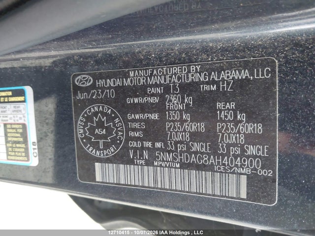 Продаж на аукціоні авто 2010 Hyundai Santa Fe Se, vin: 5NMSHDAG8AH404900, номер лоту: 12710415